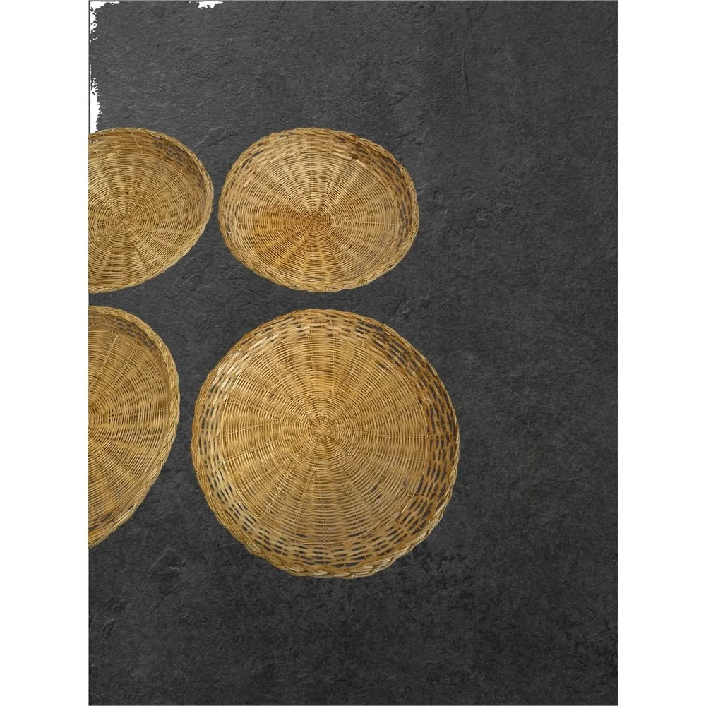 Vintage Wicker Paper Plate Holders Set of 4 Tan Woven Rattan Decor